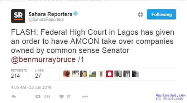 AMCON takes over all companies owned by Sen Ben Murray Bruce over N11bn debt